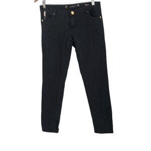 Zara Women Slim Fit Black Brocade Textured Pants Skinny Zipper Ankle Size 10